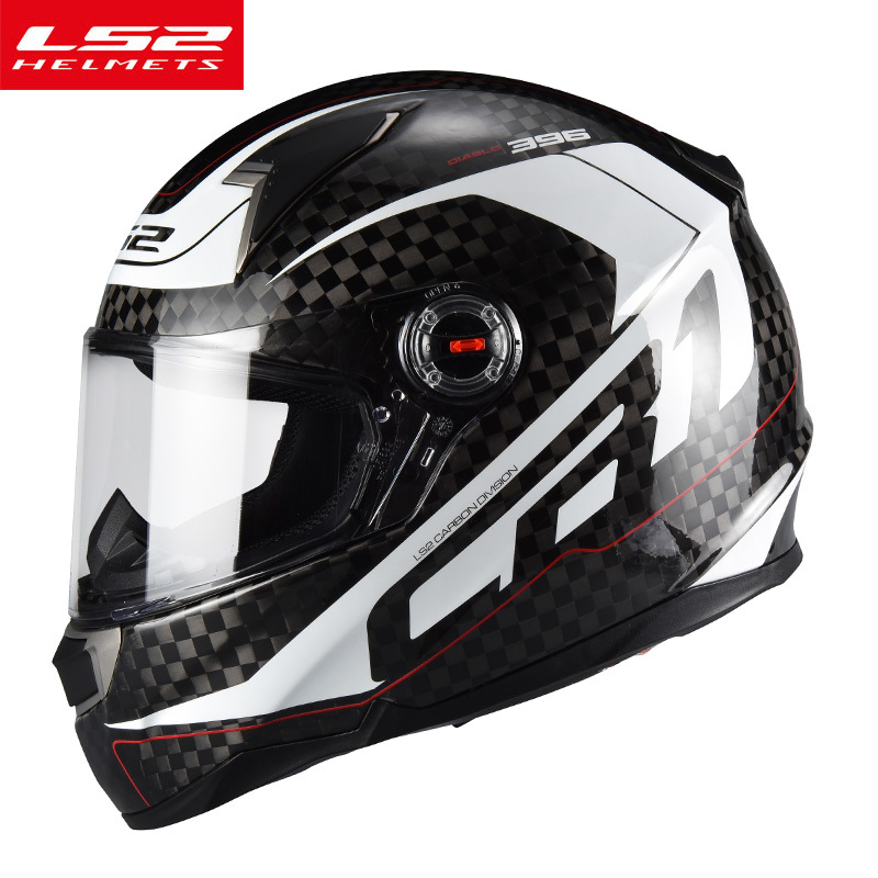 新入荷 LS2-396 カーボンファイバー 12K炭素 繊維 フルフェイスヘルメット オートバイヘルメット 黒白- XXL