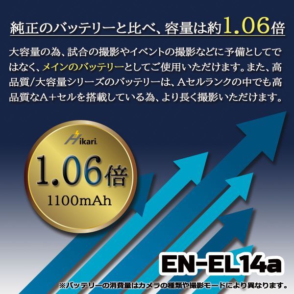 Nikon EN-EL14e EN-EL14 大容量 互換バッテリー 2個と 互換充電器 ACアダプター付 ニコン一眼 D5200 D5300 D5500 D5600 Df_画像5