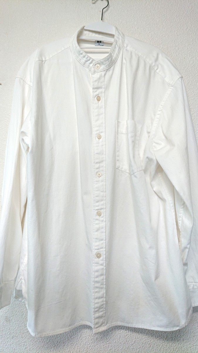 UNIQLO ユニクロ シャツ 白 XL ノーカラー 襟無しシャツ 状態良好_画像1