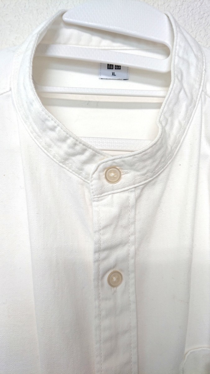 UNIQLO ユニクロ シャツ 白 XL ノーカラー 襟無しシャツ 状態良好_画像2