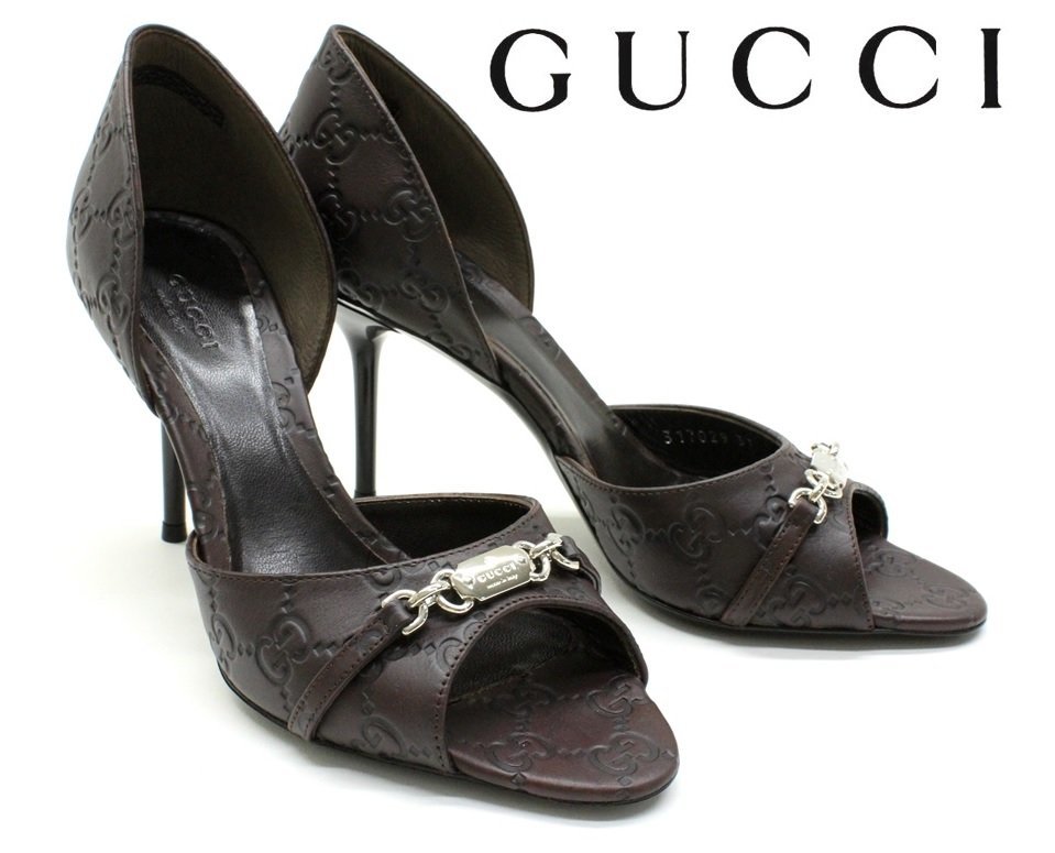15万新品◇37=24cm◇GUCCI グッチ濃茶GGシマレザー ホースビット
