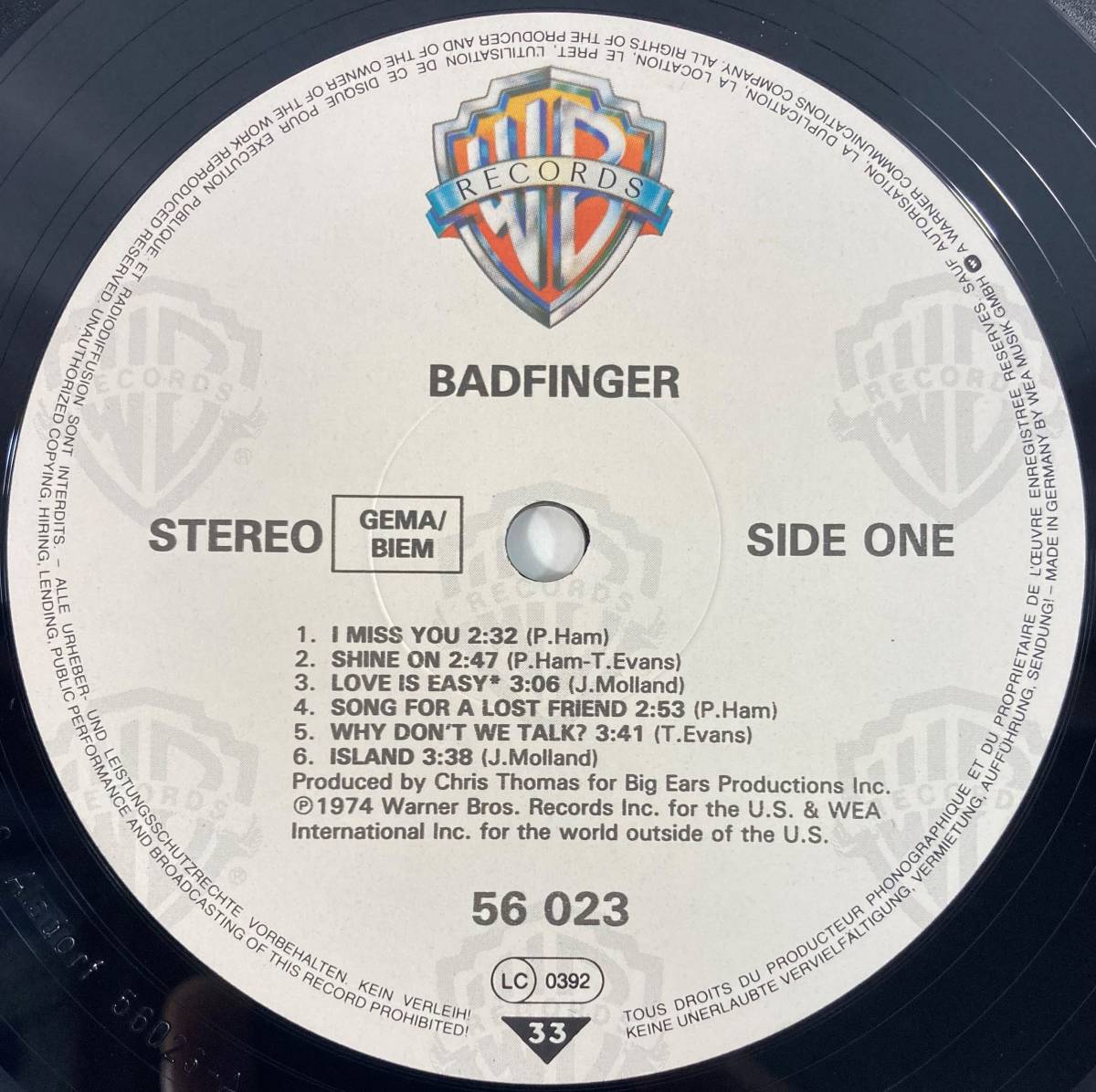 バッドフィンガー (Badfinger) / badfinger 西独盤LP WB WB 56023 未使用_画像4