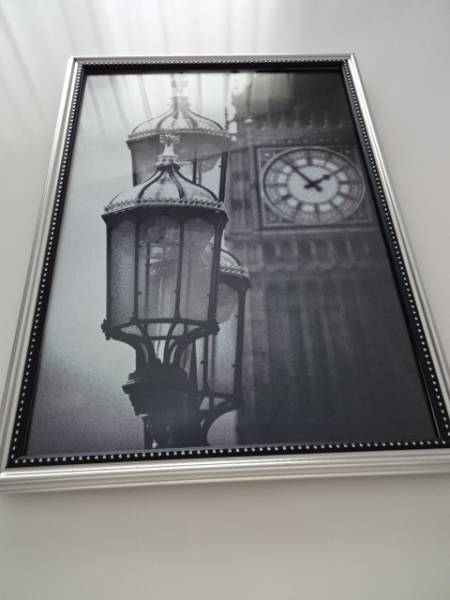 アートフレーム§A4額(選択可)写真ポスター付§ロンドン・ビッグベン・白黒・モノクロ・街灯・イギリス_画像1