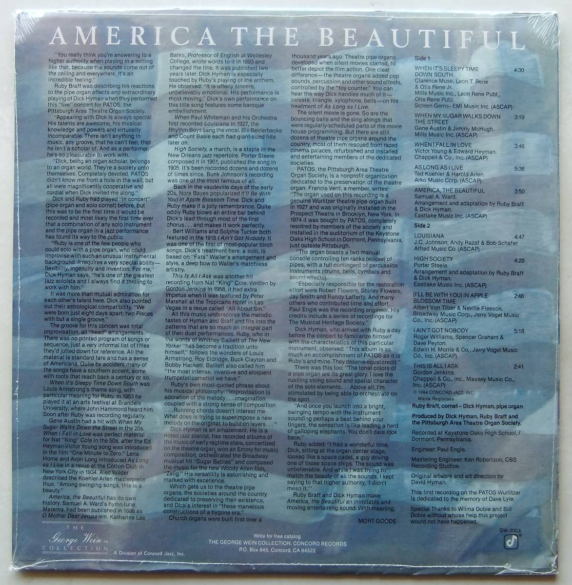 ◆ なんと当時の未開封シールド品 米オリジナル盤 ◆ RUBY BRAFF - DICK HYMAN / America The Beautiful ◆ Concord GW-3003 ◆_画像2
