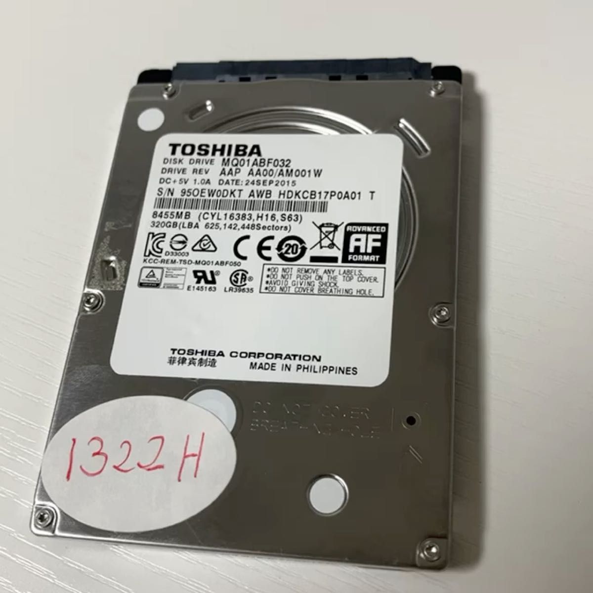 2.5インチ 1322H 320GB TOSHIBA MQ01ABF 東芝 SATA HDD 少