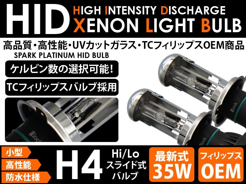 スライド式 H4 35W 通常 Tc Philips HIDフルバルブ 6000K 交換用 スペアバーナー_画像1
