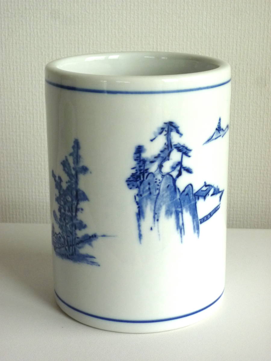 書道家の愛蔵品 筆筒 筆立て 筆洗い 陶器 肉厚〈 素朴な雰囲気の良い絵