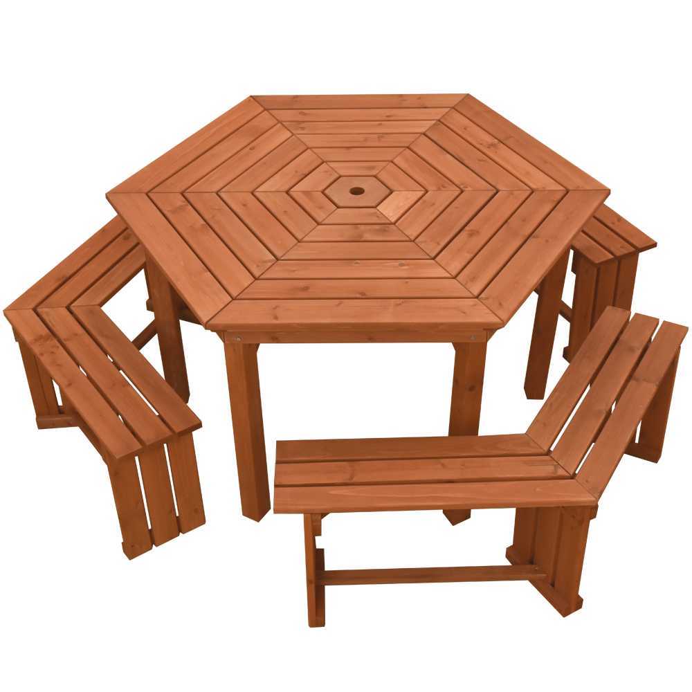  garden table set hexagon table wooden parasol correspondence bench attaching 