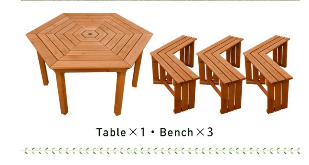  garden table set hexagon table wooden parasol correspondence bench attaching 