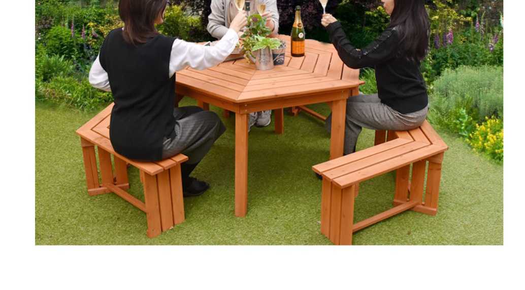  garden table set hexagon table wooden parasol correspondence bench attaching 