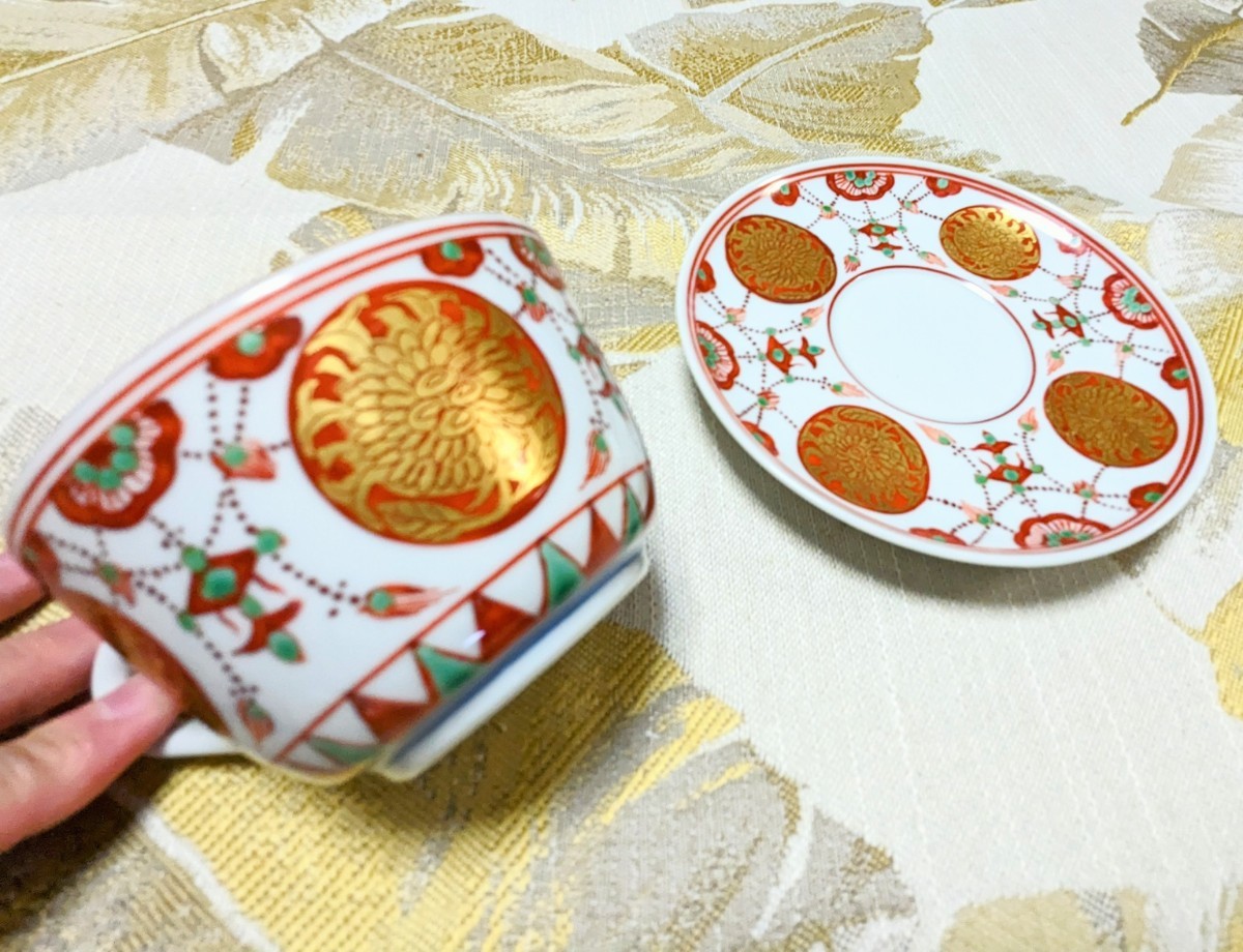 希少 超高級☆超美品 九谷焼 長右衛門 ペア コーヒーカップ 金