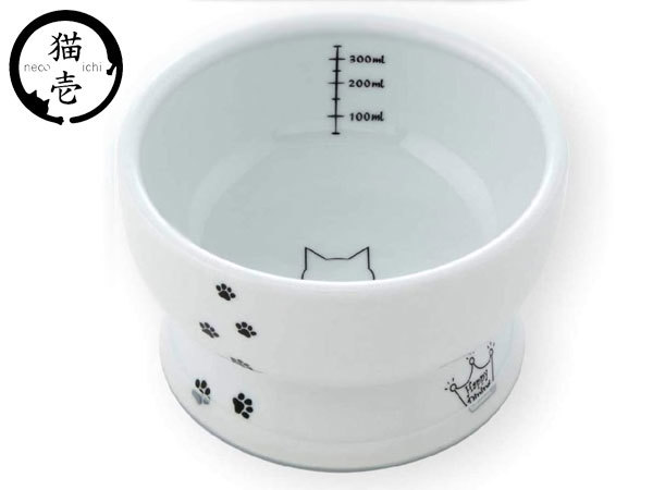 猫壱 ハッピーダイニング 脚付ウォーターボウル 猫柄 飲みやすい メモリ付き 健康管理 猫用 ねこ用 食洗器対応_画像1