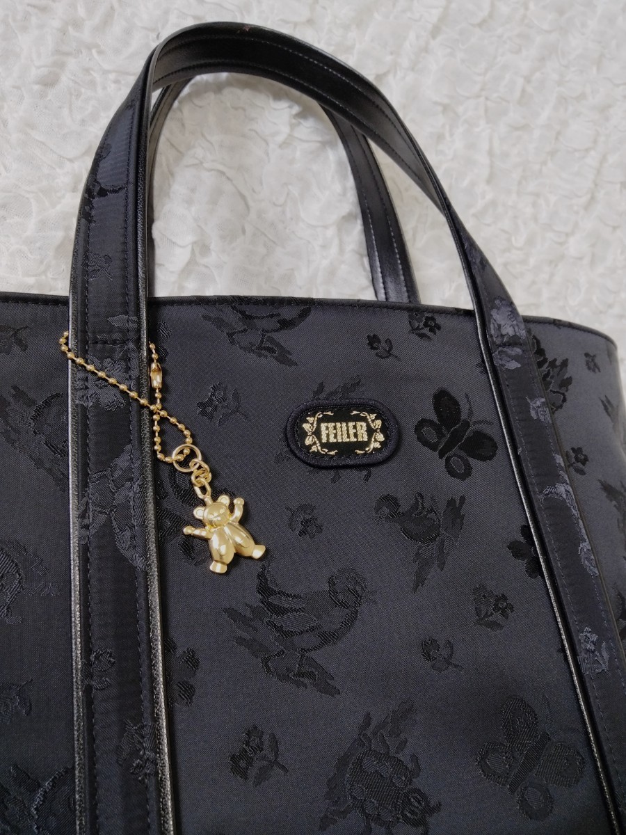 フェイラー FEILER ハイジ ジャガードバッグ 黒 チャーム付き フェイラー FEILER ハイジ ジャガードバッグ 黒 チャーム付き