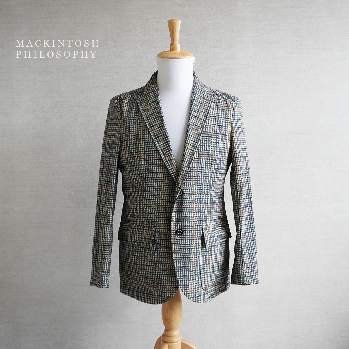 美品 マッキントッシュ フィロソフィー MACKINTOSH PHILOSOPHY テーラード ジャケット メンズ 40 千鳥格子 アウター 柄 ナイロン