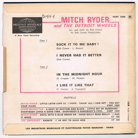●MITCH RYDER AND THE DETROIT WHEELS / SOCK IT TO ME BABY ! [FRANCE 45 ORIGINAL 7inch EP MOD SOUL 試聴]_画像2