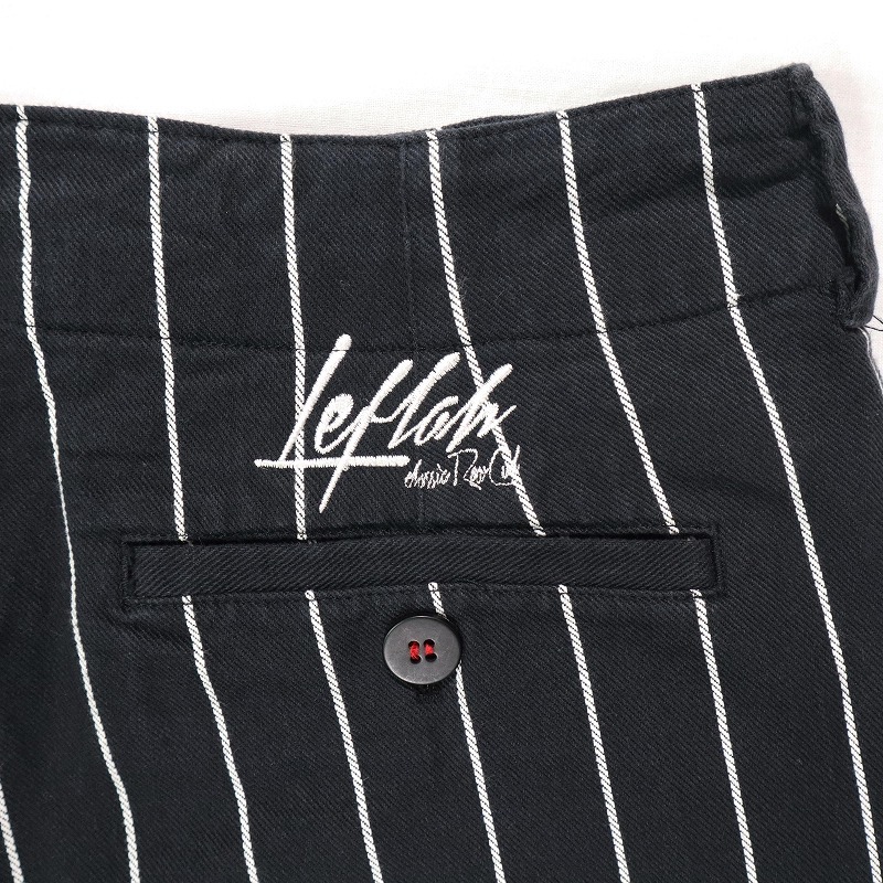 LEFLAH レフラー ボーダーストライプ ハーフパンツ 短パン ショートパンツ ひも付き ロゴ刺繍 メンズ ブラック×ホワイト 黒×白 XLサイズ