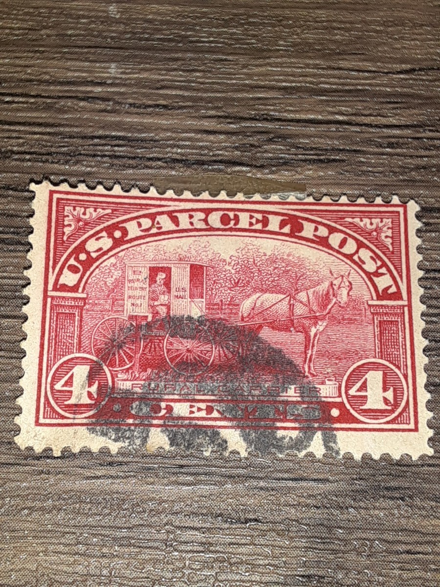 アンティーク切手　アメリカ　1912年頃　　小包郵便切手　馬車　4セント　使用済み　USP0614_画像1