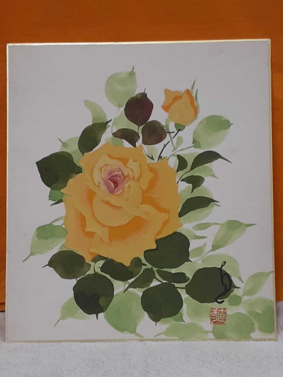 水彩画 薔薇 肉筆色紙絵 作者銘、落款有り | perikanan.sariagri.id