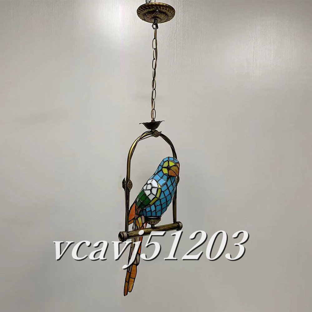 ◆美品◆芸術品◆鸚鵡 ペンダントライト ステンドランプ ステンドグラス オウム 吊り下げ照明 ティファニー 装飾品 天井照明