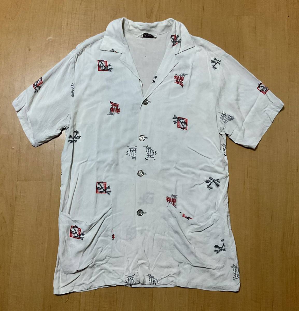 50's / 和柄【vintageレーヨンシャツ】検)ヴィンテージ60'sビーチ