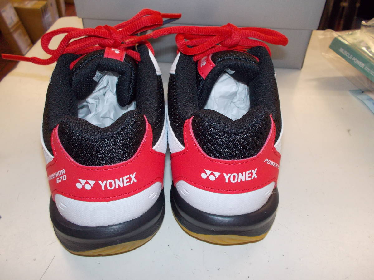  Yonex badminton shoes (SHB670) power cushion 670 new goods white x red 24.5cm