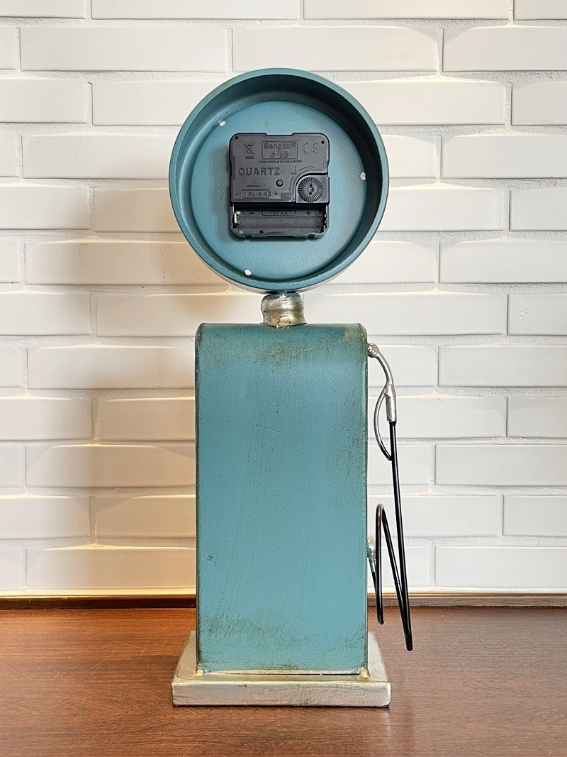 アンティーク クロック ブリキ ガスポンプ 置き時計 ブルー インテリア 時計 飾り 雑貨 オブジェ コレクション ビンテージ