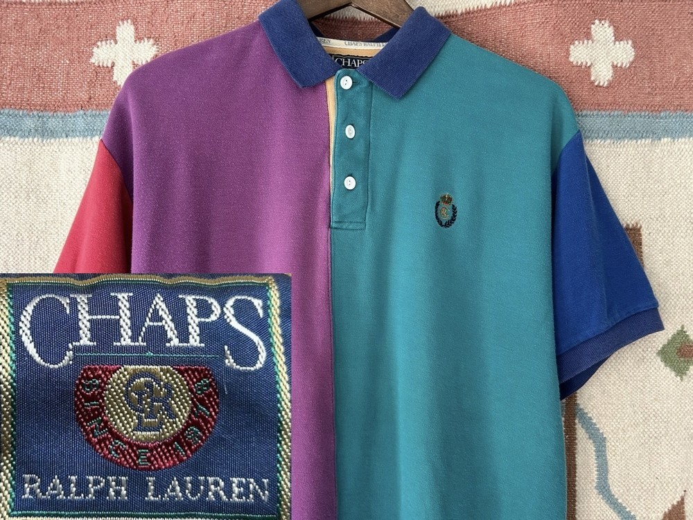 90s CHAPS Ralph Lauren ビンテージ チャップス ラルフローレン クレージー パターン 半袖 鹿の子 ポロ シャツ US- M サイズ // クレイジー