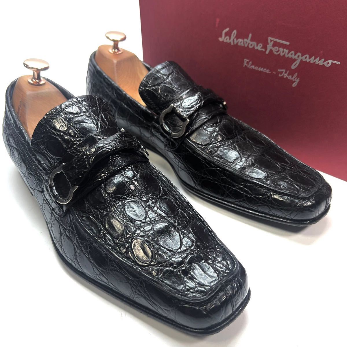 Salvatore Ferragamo フェラガモ リアルクロコ　ローファー　革靴　7 2E 25cm メンズ　靴　シューズ　ブラック　黒