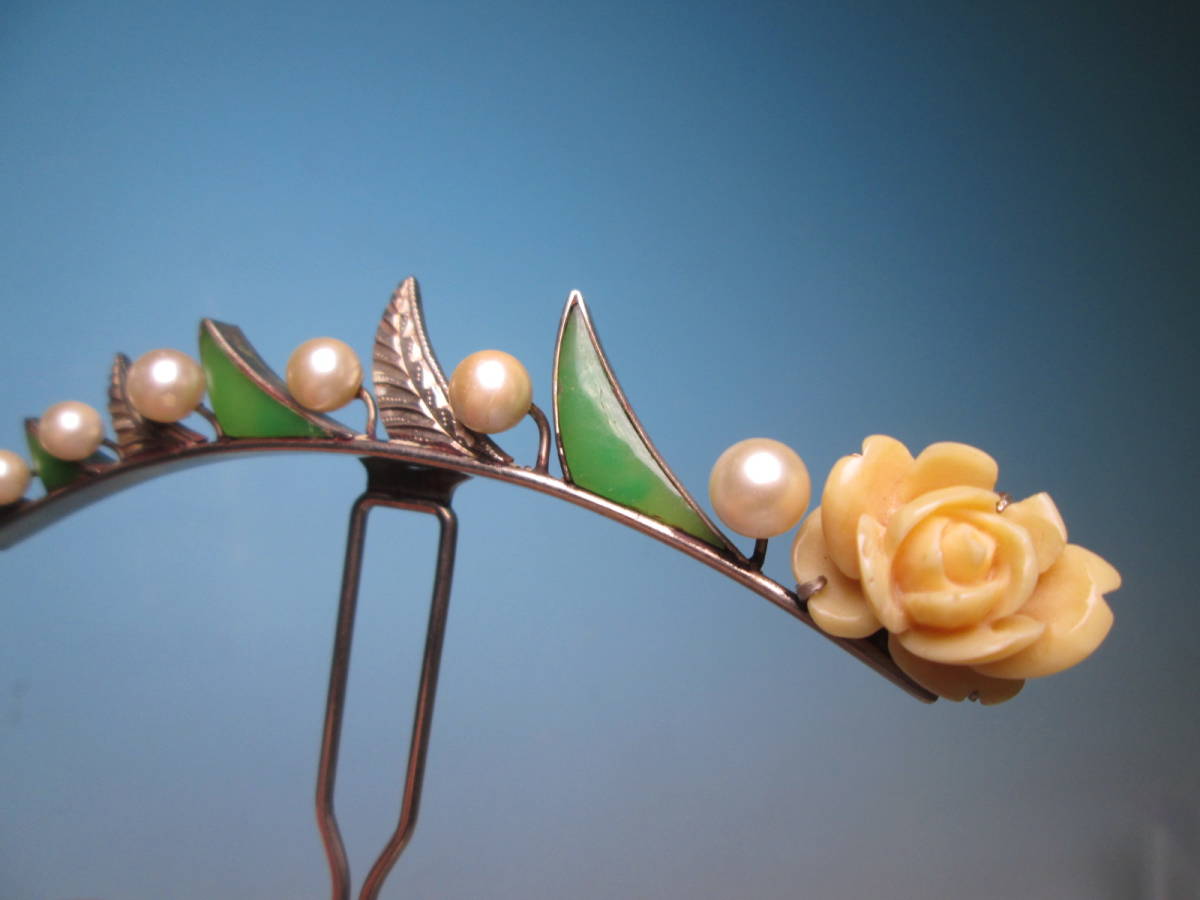 残りわずか】 【江月】アンティーク・彫金細工 本真珠飾り 13,71g 薔薇