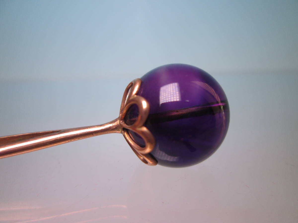 [. month ] antique *K9 amethyst sphere 1,6cm. ornamental hairpin 9,68g tree box attaching 