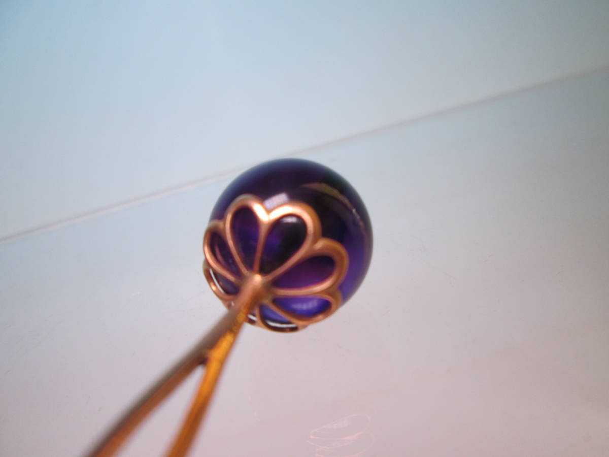 [. month ] antique *K9 amethyst sphere 1,6cm. ornamental hairpin 9,68g tree box attaching 