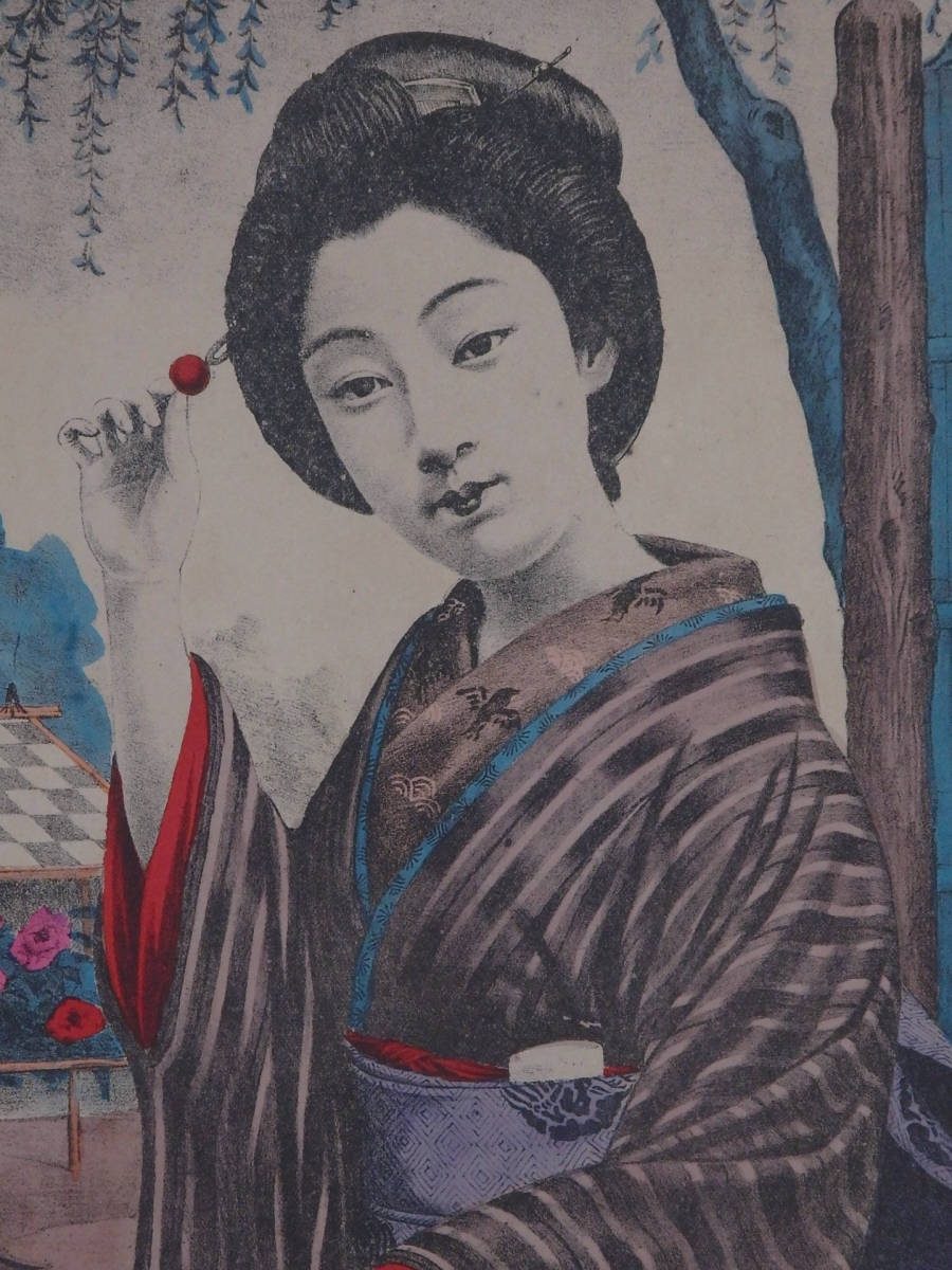 石版画　砂目石版　美人　明治22年　東京名妓　日本橋玉枝　4-432　検）芸妓　芸者　舞妓　花魁　遊女　ブロマイド_画像4