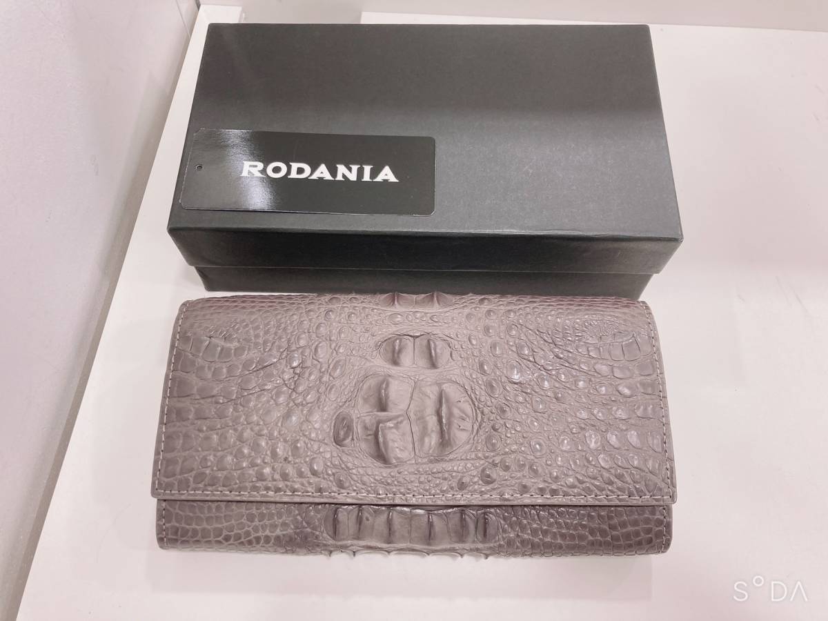 ◆【未使用】RODANIA　ロダニア　高級皮革　クロコダイル　ワニ革　カイマン　長財布　グレー