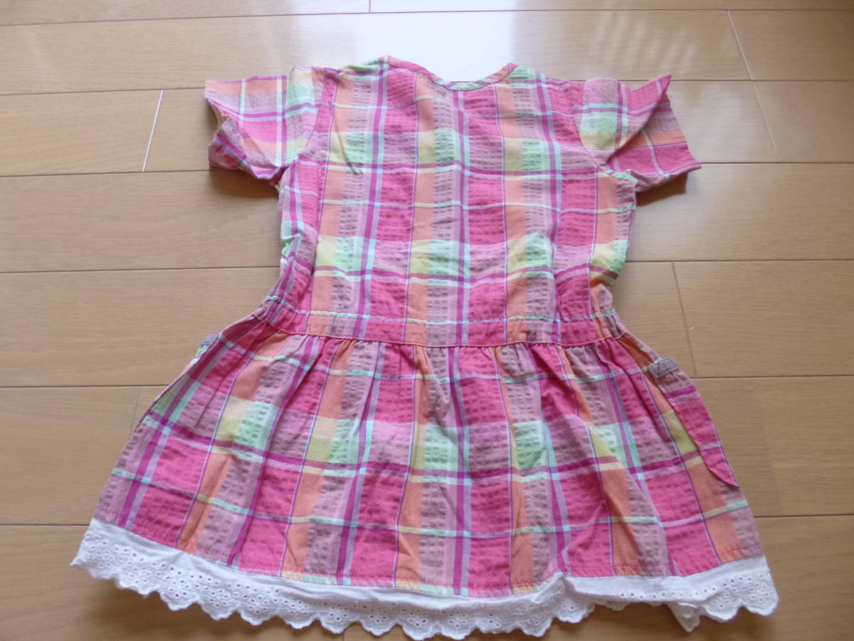 ☆中古美品　Branshes　ブランシェス☆　チェック柄半袖チュニック　100ｃｍ　赤系　女の子_画像4