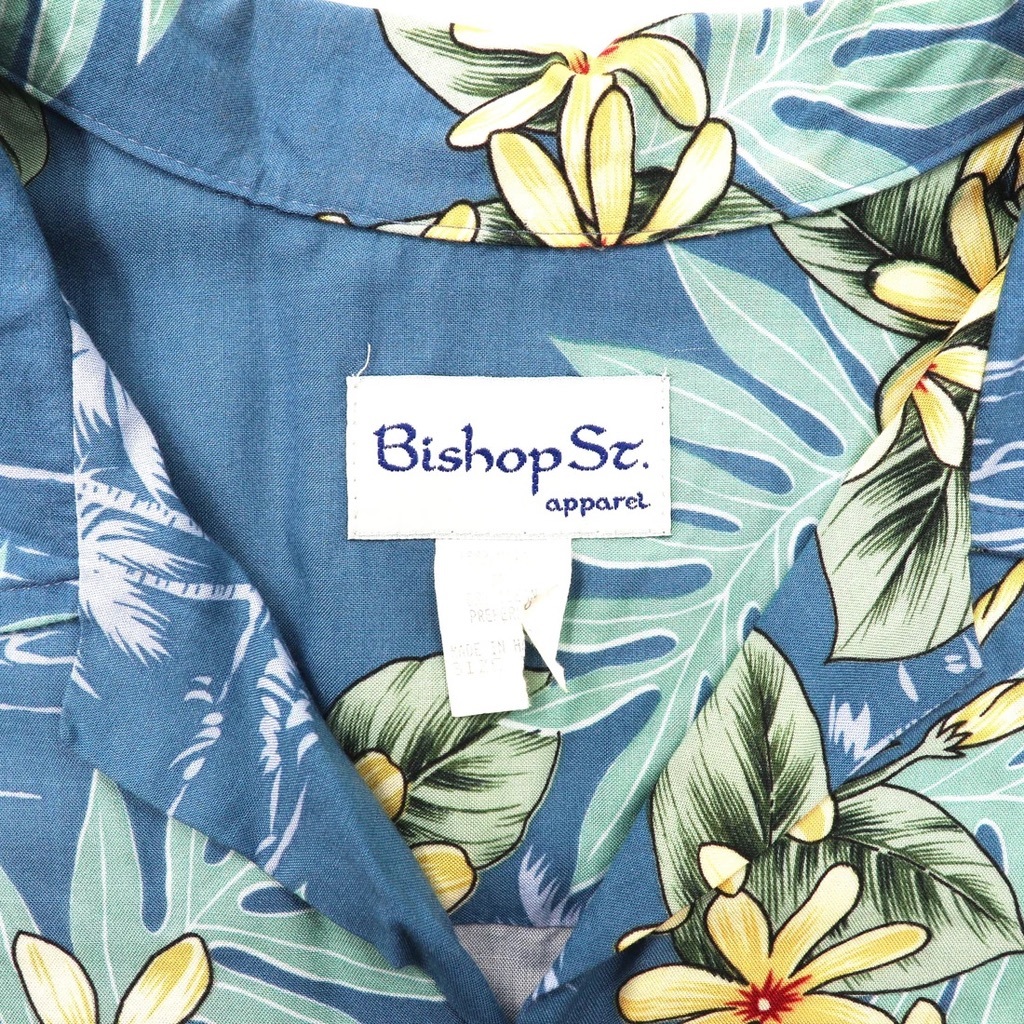 BISHOP ST. APPAREL アロハシャツ XL ネイビー ボタニカル柄 ビッグサイズ ハワイ製_画像4