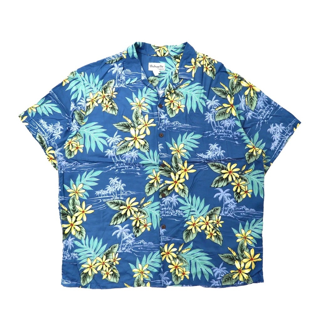 BISHOP ST. APPAREL アロハシャツ XL ネイビー ボタニカル柄 ビッグサイズ ハワイ製_画像1