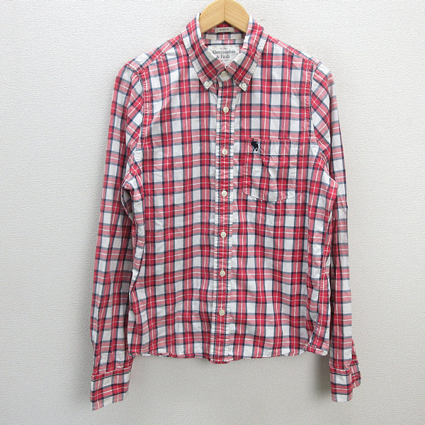 z■アバクロンビー&フィッチ/Abercrombie&Fitch 長袖BDチェックシャツ【L】赤/MENS■127【中古】_画像1