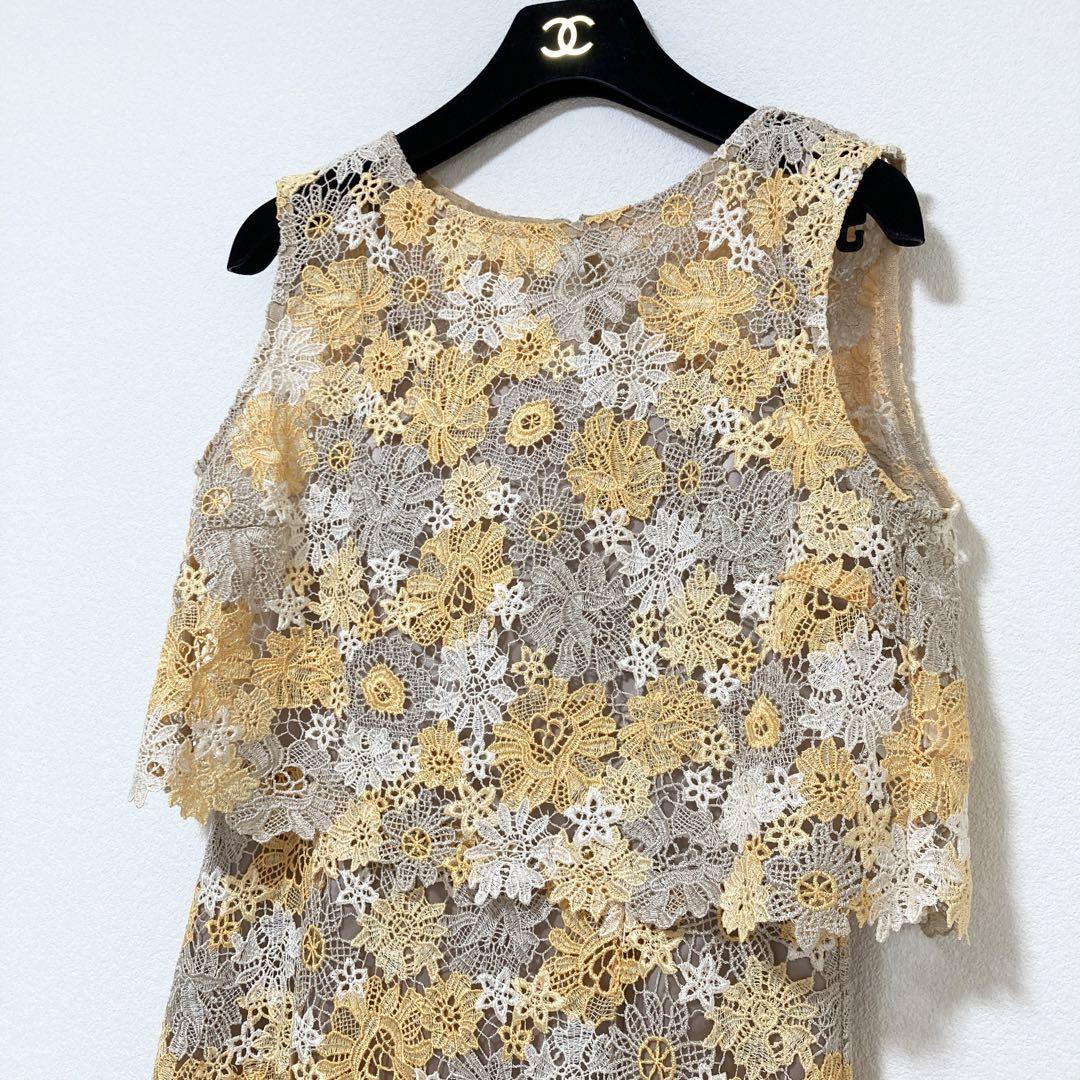 GRACE CONTINENTAL グレースコンチネンタル マルチレースタイトワンピース イエロー 花 刺繍 36 ダイアグラム グレースクラス