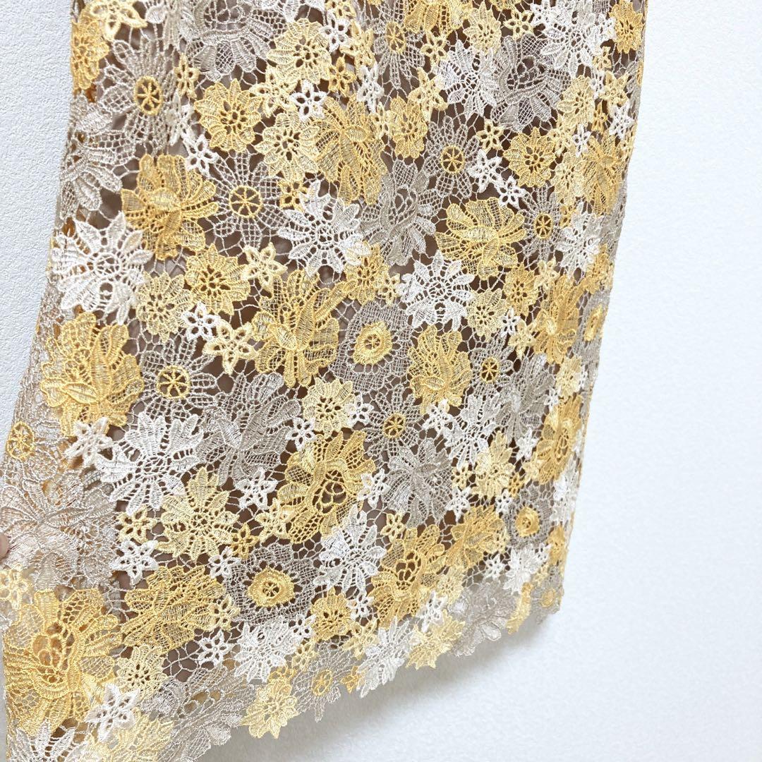 GRACE CONTINENTAL グレースコンチネンタル マルチレースタイトワンピース イエロー 花 刺繍 36 ダイアグラム グレースクラス