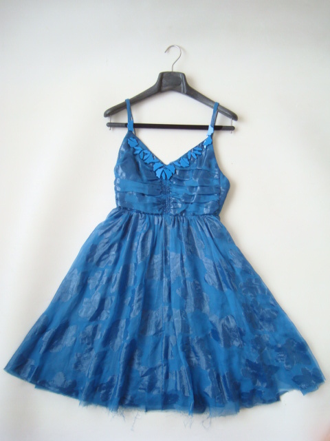 cacharel シルク混ドット柄ワンピースドレス size34 キャシャレル ブルー