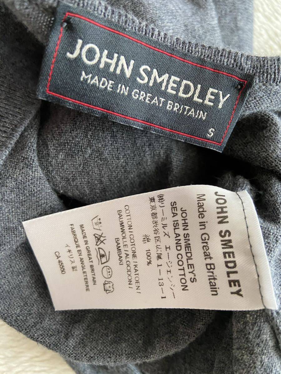 JOHN SMEDLEY sizeS イングランド製コットンセーター ダークグレー Vネック レディース ジョンスメドレー_画像3