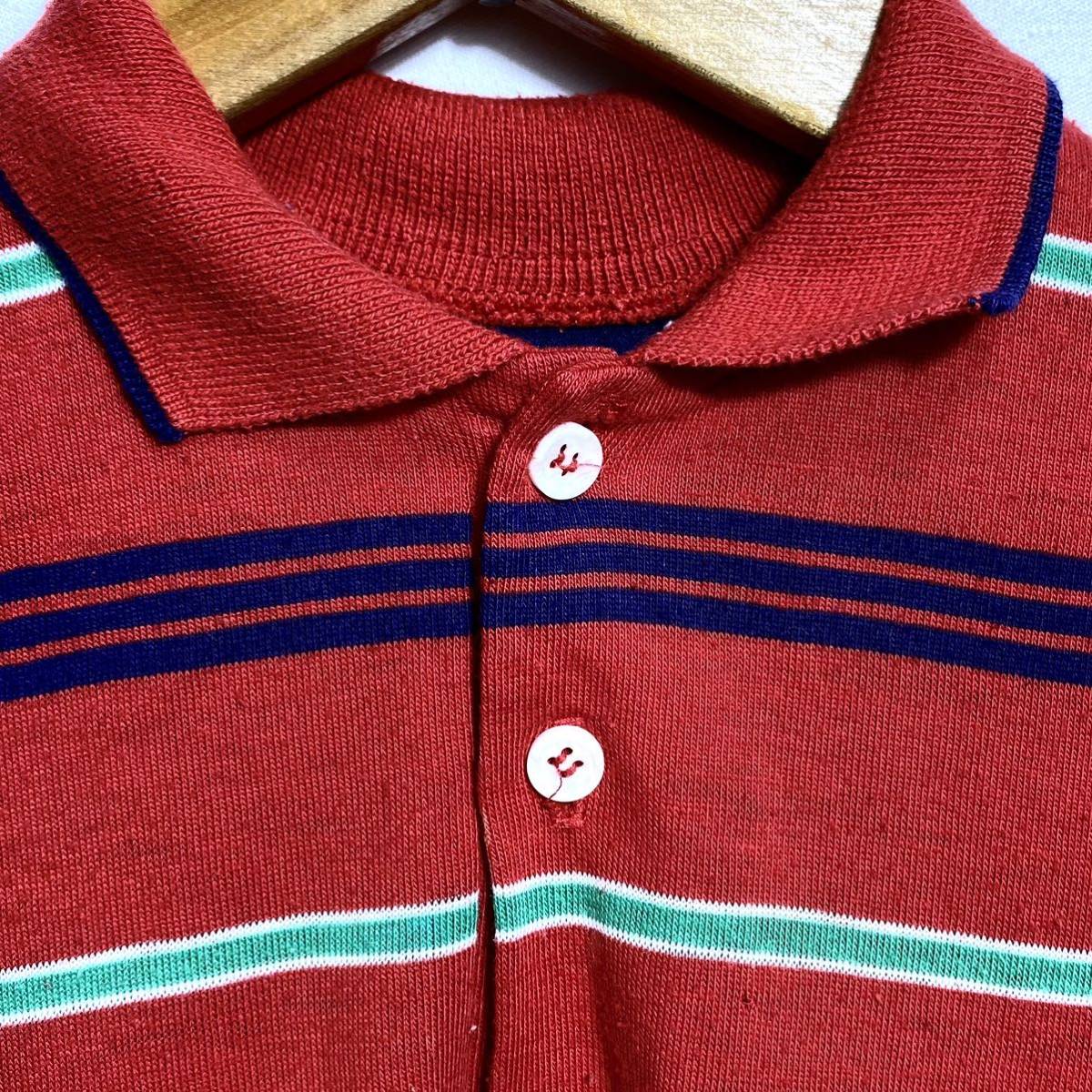 # for children Vintage USA made wonderknit design border pattern polo-shirt with short sleeves size 6 red American Casual trad ivy #