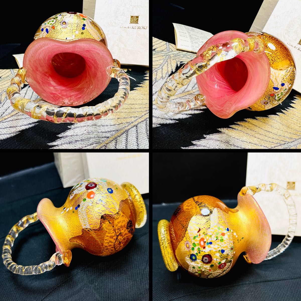 現代の名工 黒木国昭作 金箔象嵌花器『光琳ロマン』花篭 花瓶