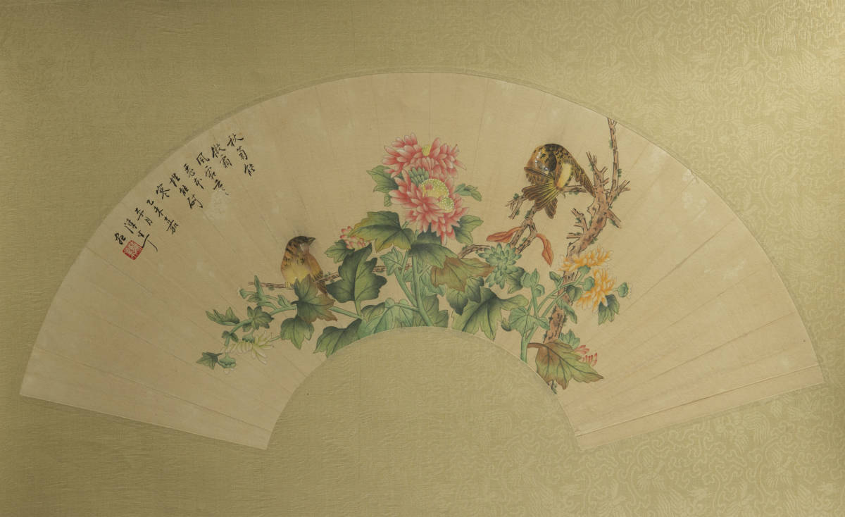 陈半丁 （款） 花鳥 扇面 鏡心 模写 古画 中国 絵画_画像2