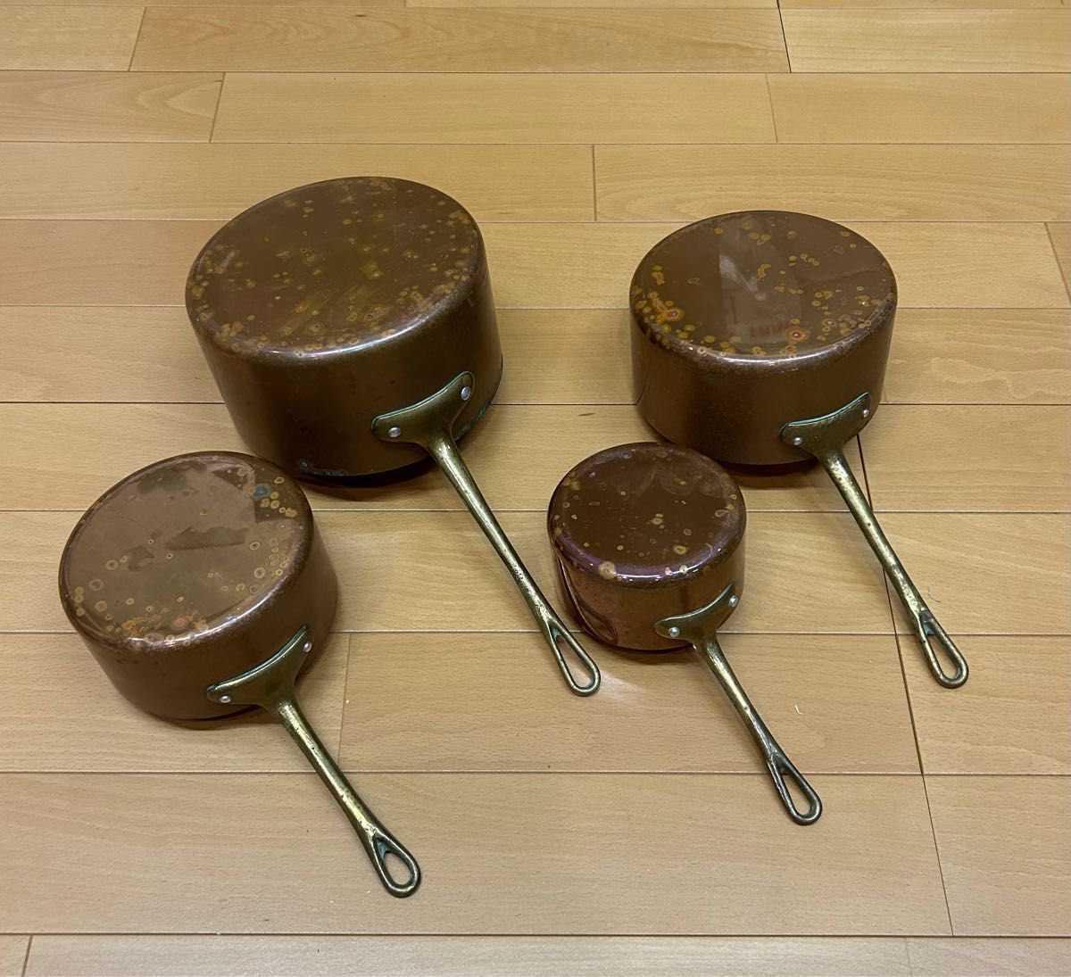 銅製 片手鍋 4個セット コッパー ソースパン  フランス アンティーク