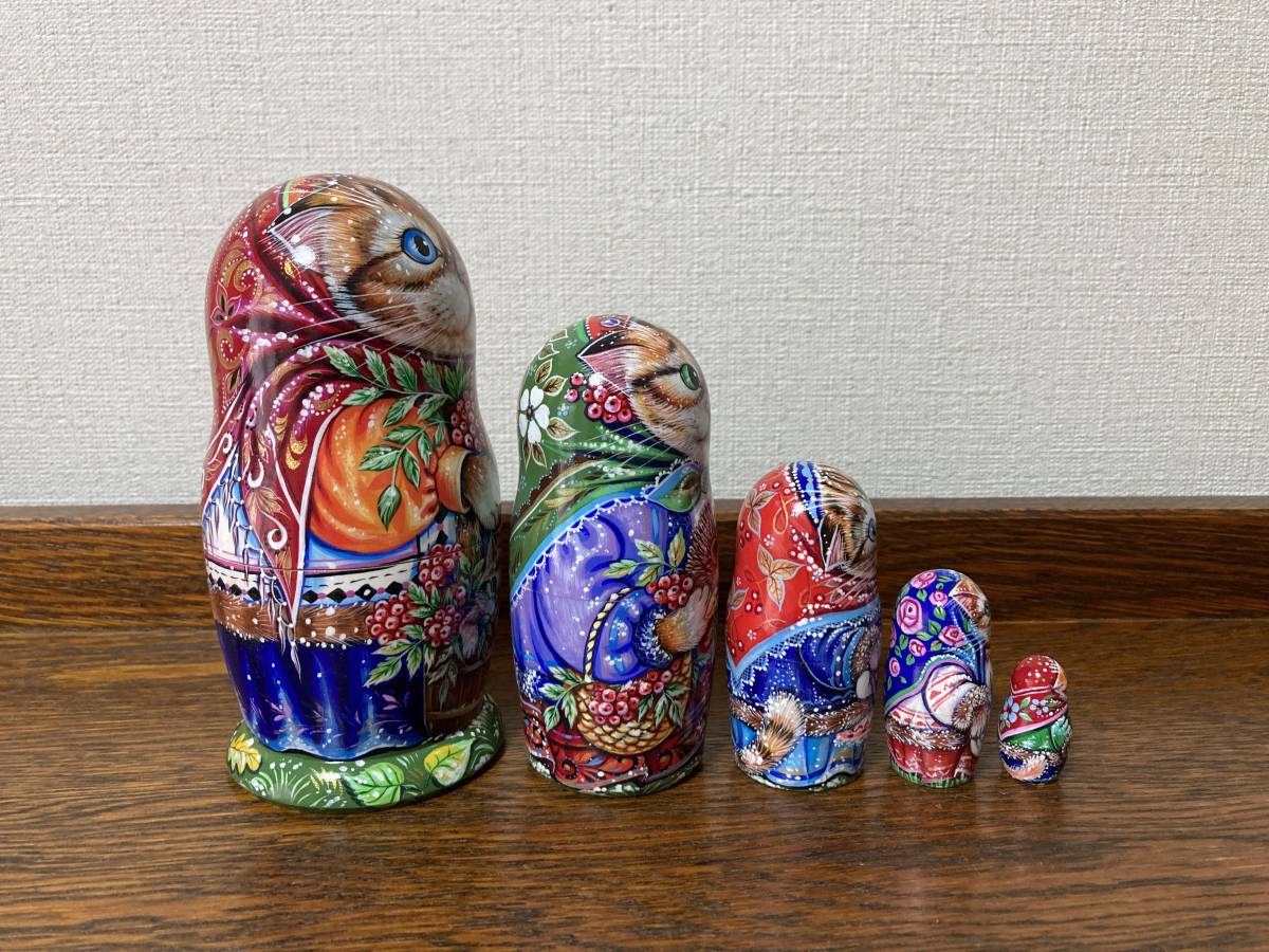 6月限定価格♪ロシア雑貨☆ネコマトリョーカ(5P)H15cm ナナカマド ミラ