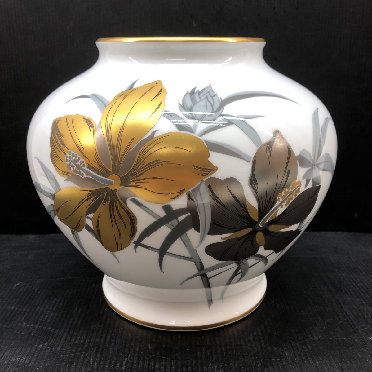 オークラ陶園 花瓶 花器 花生 花入れ 金彩 銀彩 フラワーベース 華道