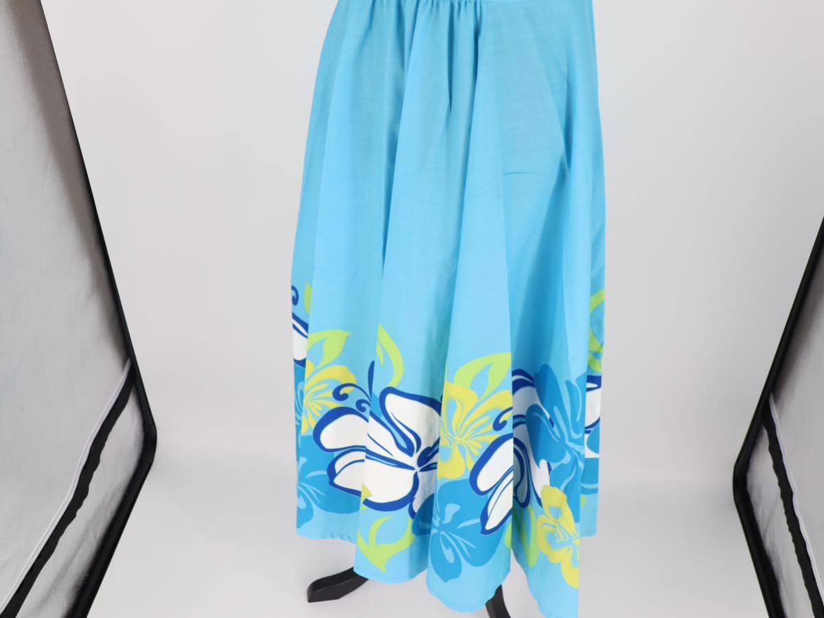[ free shipping ][ hula dance for costume made in Japan ]HULA Hawaii light blue & white plumeria pattern no sleeve One-piece Hawaiian dress blue 