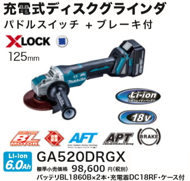 最終値下げ マキタ 125mm 充電式 ディスクグラインダ GA520DRGX 18V