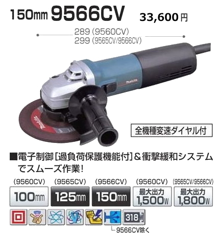 宅配 マキタ 150mm ディスクグラインダ 9566CV ディスクグラインダー